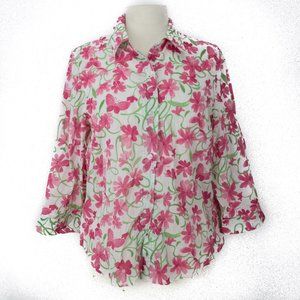 Alfred Dunner Womens Button Down Blouse 12 Pink